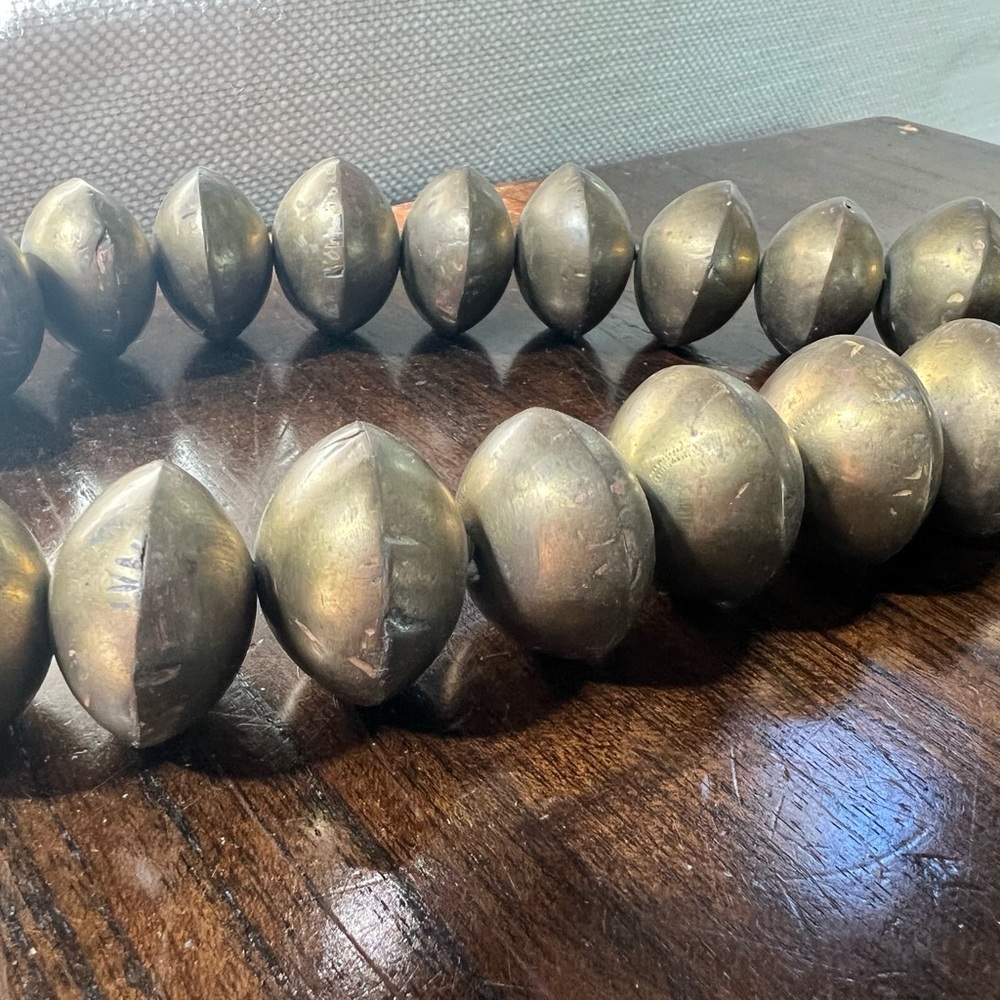 Large African Cast Brass Trade Beads Strand – Lost Wax, Ghana Style, Statement - Picture 5 of 5